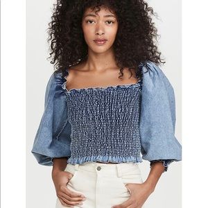 Something Navy Chambray Smocked Top